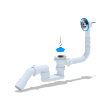 Сифон АНИ для ванны плоский с выпуском 1 1/2"*40 с переливом, с переходной трубой 45° 40/50