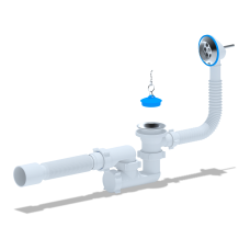 Сифон АНИ для ванны регулируемый с выпуском 1 1/2"*40, с переливом, с гибкой трубой 40/50